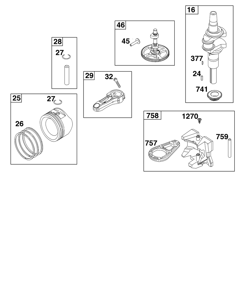 Crankshaft Group Diagram and Parts List for 31R875-0038-B5  Briggs and Stratton Engine